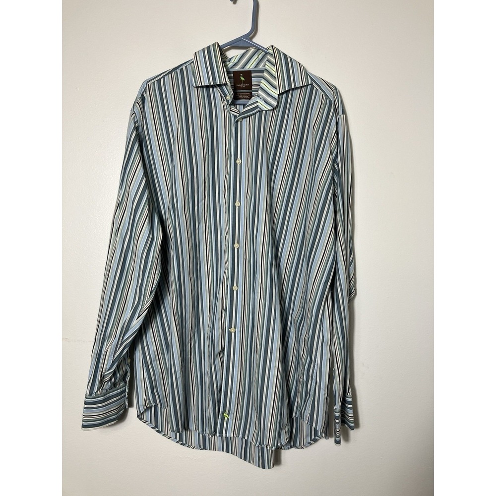 Taylor bird Dress Shirt Men's XL‎ 100% Cotton Striped Long Fitted Sleeves Preppy